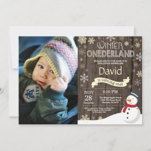 Invitation Rustique hiver Onederland 1er anniversaire Invitat