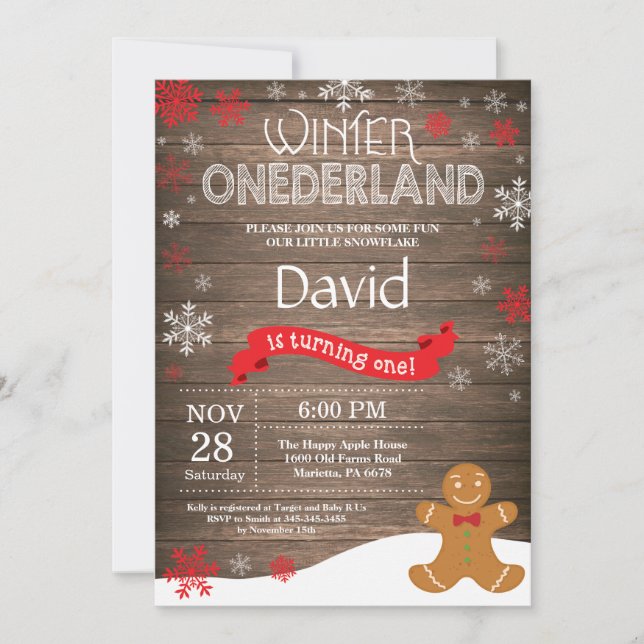 Invitation Rustique hiver Onederland 1er anniversaire Invitat (Devant)