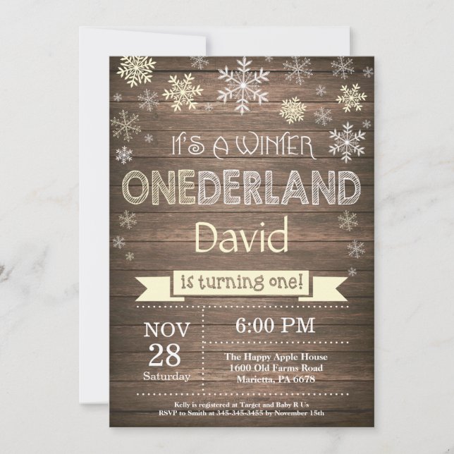 Invitation Rustique hiver Onederland 1er anniversaire Invitat (Devant)