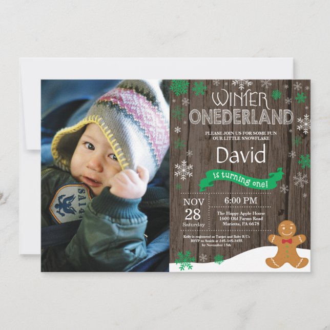 Invitation Rustique hiver Onederland 1er anniversaire Invitat (Devant)