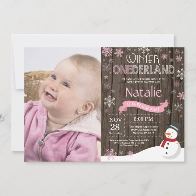 Invitation Rustique hiver Onederland 1er anniversaire Invitat (Devant)
