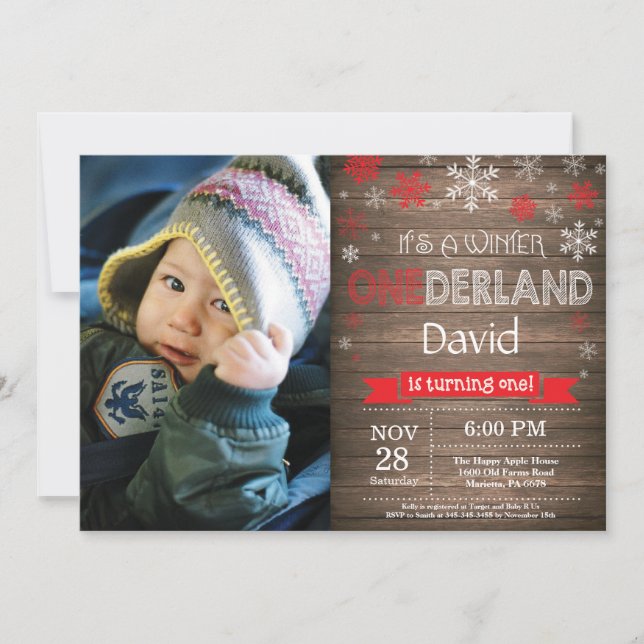 Invitation Rustique hiver Onederland 1er anniversaire Invitat (Devant)