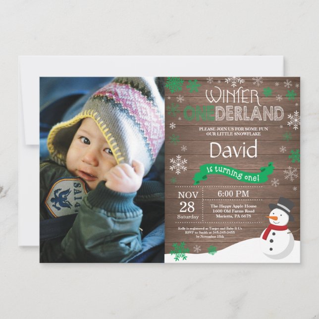 Invitation Rustique hiver Onederland 1er anniversaire Invitat (Devant)