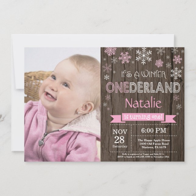 Invitation Rustique hiver Onederland 1er anniversaire Invitat (Devant)
