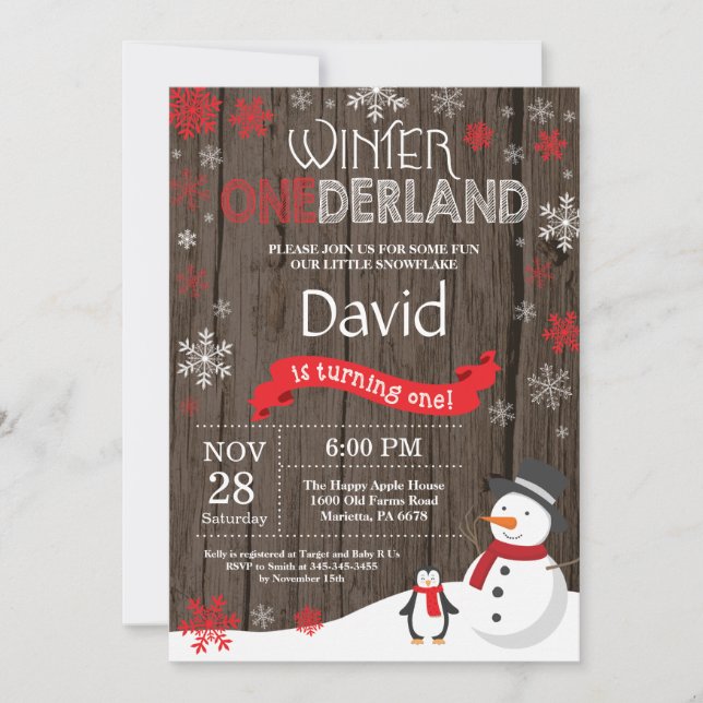 Invitation Rustique hiver Onederland 1er anniversaire Invitat (Devant)