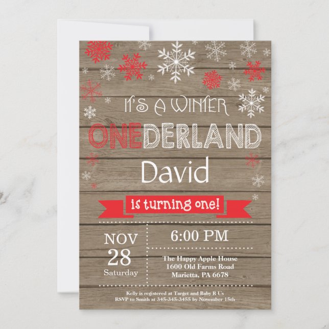 Invitation Rustique hiver Onederland 1er anniversaire Invitat (Devant)