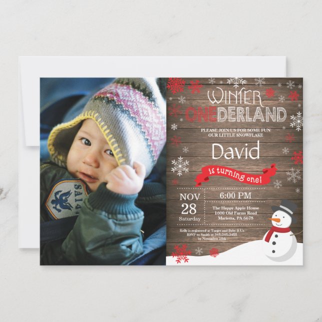 Invitation Rustique hiver Onederland 1er anniversaire Invitat (Devant)