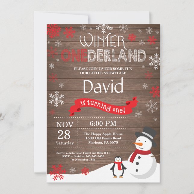 Invitation Rustique hiver Onederland 1er anniversaire Invitat (Devant)