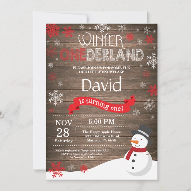 Invitation Rustique hiver Onederland 1er anniversaire Invitat (Devant)