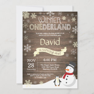 Invitation Rustique hiver Onederland 1er anniversaire Invitat