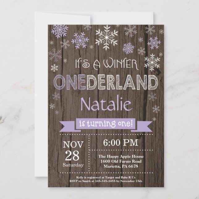 Invitation Rustique hiver Onederland 1er anniversaire Invitat (Devant)