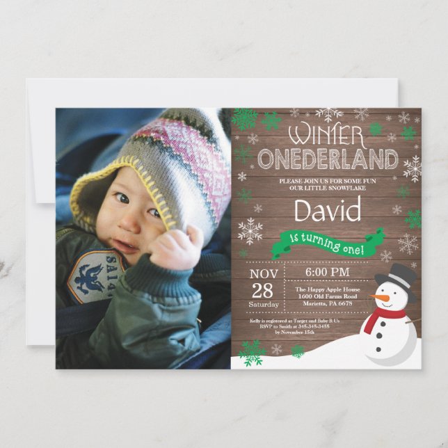 Invitation Rustique hiver Onederland 1er anniversaire Invitat (Devant)