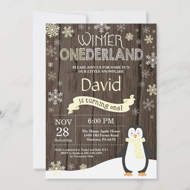 Invitation Rustique hiver Onederland 1er anniversaire Invitat (Devant)