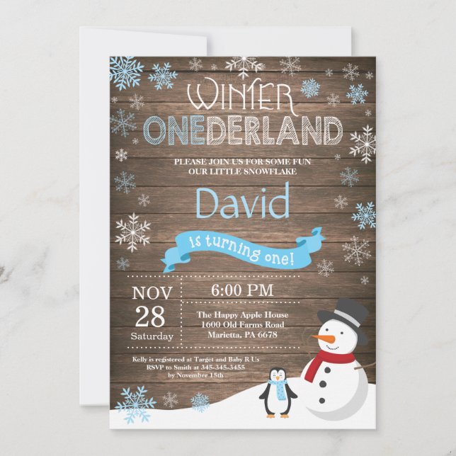 Invitation Rustique hiver Onederland 1er anniversaire Invitat (Devant)
