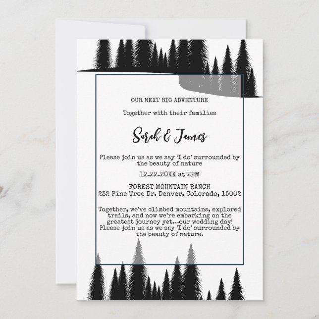 Invitation Rustique hiver Pine Tree Forest Art Mariage extéri (Devant)