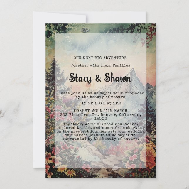 Invitation Rustique hiver Pine Trees Montagne Mariage extérie (Devant)