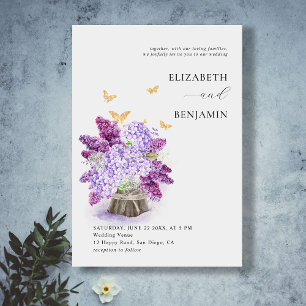 Invitation Rustique Hydrangea Lilac Butterfly Gold Chic Maria