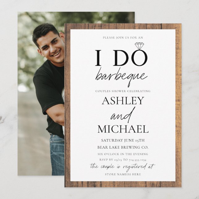 Invitation Rustique I DO BBQ Simple Script Photo Douche (Devant / Derrière)