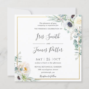 Invitation Rustique ivoire blanc pivoine Floral Eucalyptus Ma