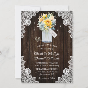 Invitation Rustique jaune Dusty bleu Mariage Floral
