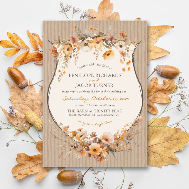 Invitation Rustique Kraft Automne Fleur Mariage Feuille Brun  (Créateur téléchargé)