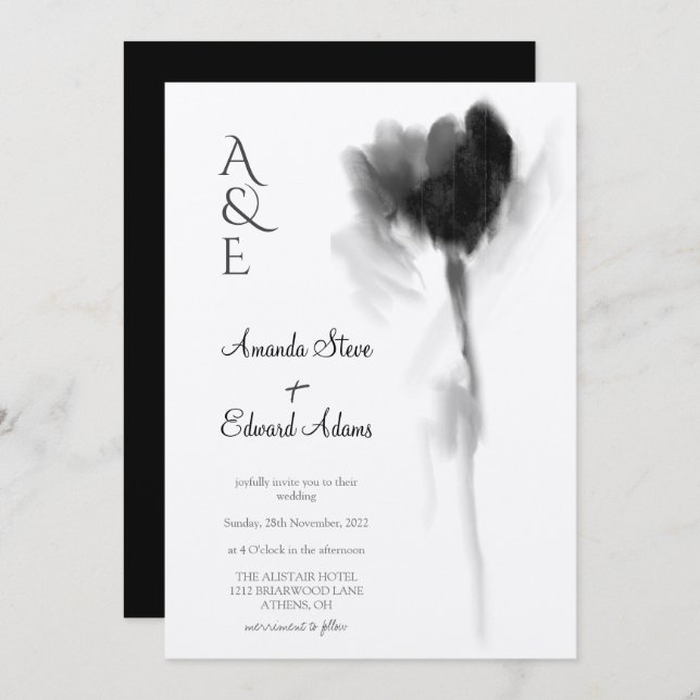 Invitation Rustique Kraft Black Tulip Floral Mariage (Devant / Derrière)