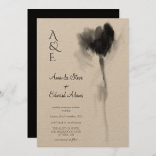 Invitation Rustique Kraft Black Tulip Floral Mariage