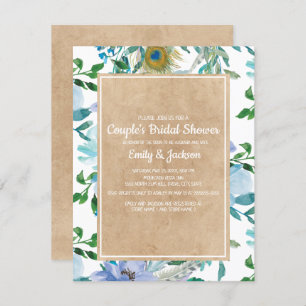 Invitation Rustique Kraft Blue Floral Couple de couleur bleue
