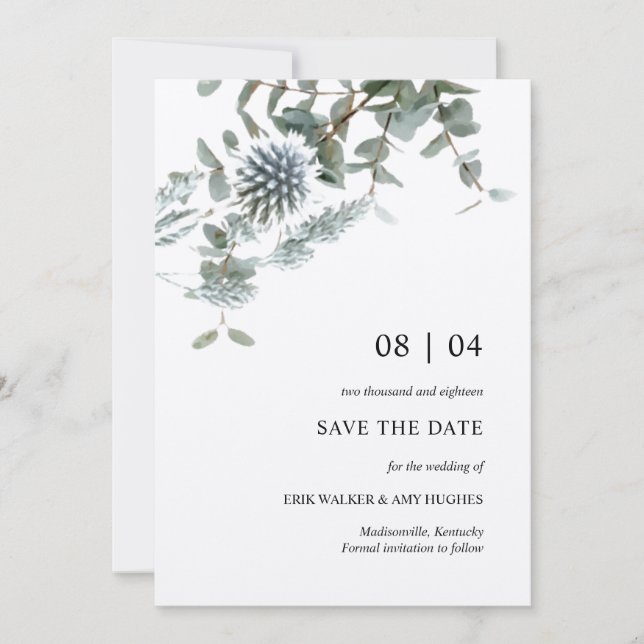 Invitation Rustique Kraft Blue Thistle Floral Enregistrer la  (Devant)