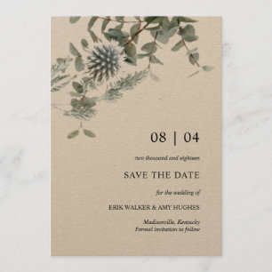 Invitation Rustique Kraft Blue Thistle Floral Enregistrer la