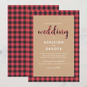 Invitation Rustique Kraft & Buffalo Plaid Script Mariage