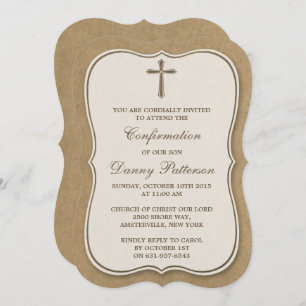 Invitation Rustique Kraft Croix Sainte Communion Ou Confirmat