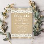 Invitation Rustique Kraft et Mariage de dentelle<br><div class="desc">Les invitations de mariage comprennent "Célébration de l'Amour" en écriture,  une charmante conception de bordure illustrée de dentelle vintage blanche fleurie et pointillée,  et un arrière - plan avec un aspect rustique de papier kraft brun texturé.</div>