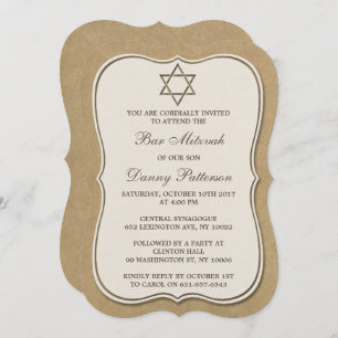 Invitation Rustique Kraft Étoile Juive De David Bar Mitzvah
