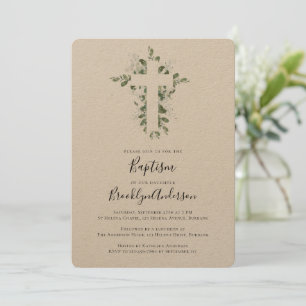 Invitation Rustique Kraft Eucalyptus Cross Baptism