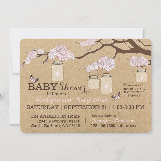 Invitation Rustique Kraft Moderne Floral Hanging Jar Baby sho (Devant)