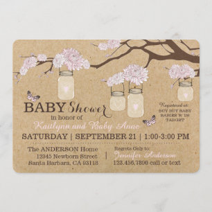 Invitation Rustique Kraft Moderne Floral Hanging Jar Baby sho