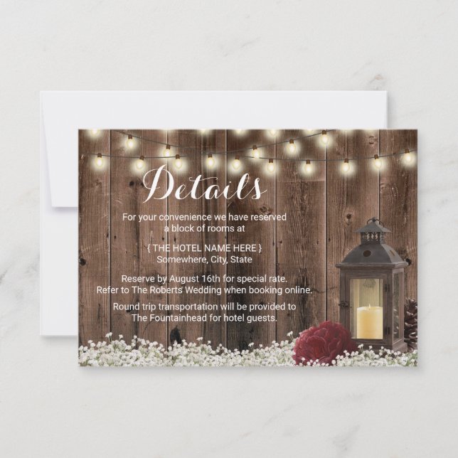 Invitation Rustique Lanterne & Mariage Bourgogne Détails (Devant)