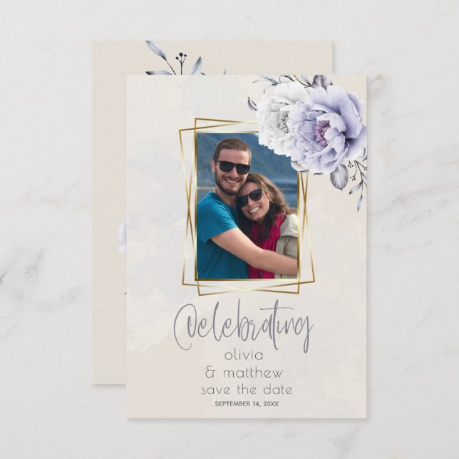 Invitation Rustique Lilac et Albâtre Peony Mariage floral (Devant / Derrière)