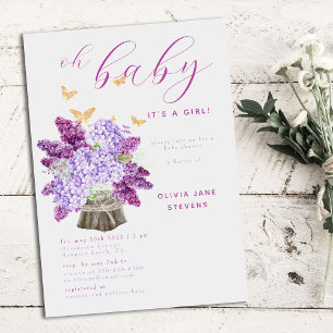 Invitation Rustique Lilac Gold Butterfly Boho Girl Baby showe