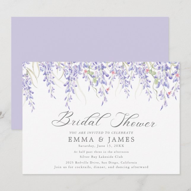 Invitation Rustique Lilac Horizontale Douche nupti (Devant / Derrière)