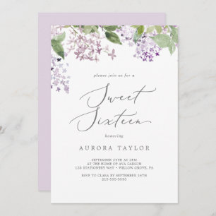 Invitation Rustique Lilac Sweet sixteen Anniversaire