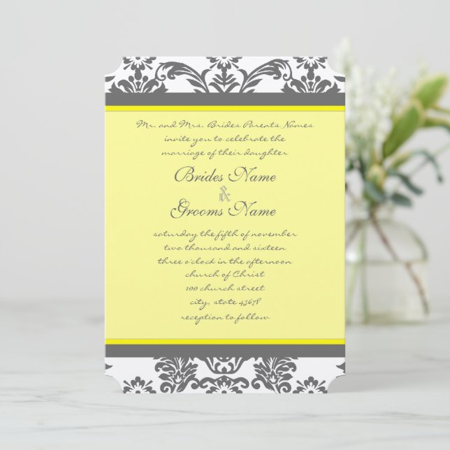 Invitation Rustique Luxe Charcoal Grey et Jaune Mariage (Debout devant)