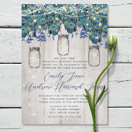 Invitation Rustique Luxe Mason Jar Navy Turquoise Peacock