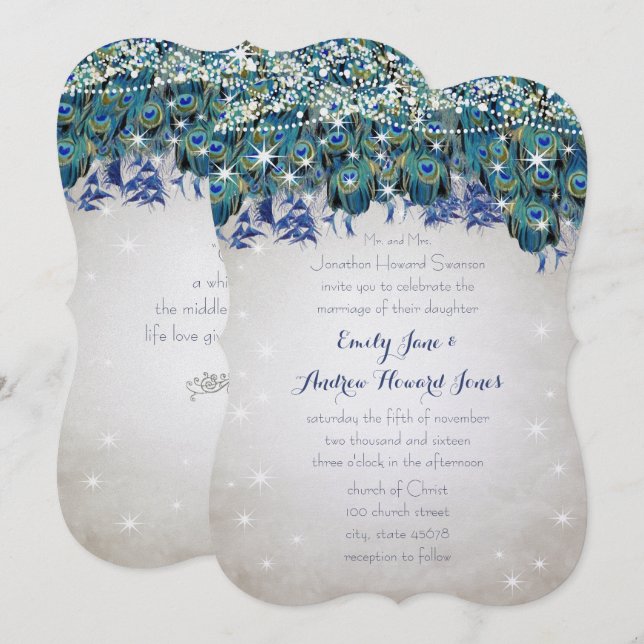 Invitation Rustique Luxe Pot Mason Navy Turquoise Paon (Devant / Derrière)