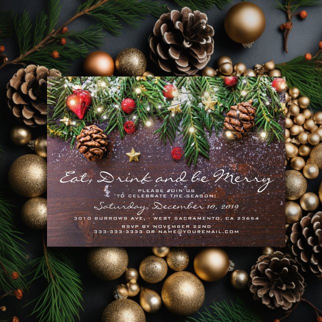Invitation Rustique Manger Boire & se Réjouir Fête de Noël Xm (Créateur téléchargé)