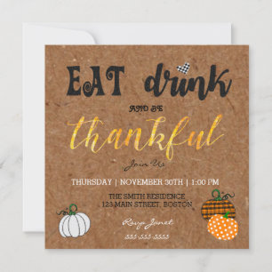 Invitation Rustique Manger Et Boire Thanksgiving Dîner De Soi