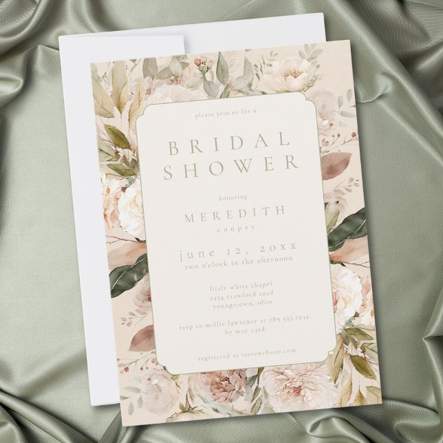 Invitation Rustique Mariage Champêtre Crème Fleurie (Rustic Neutral Tan Cream Floral Bridal Shower Invitation)