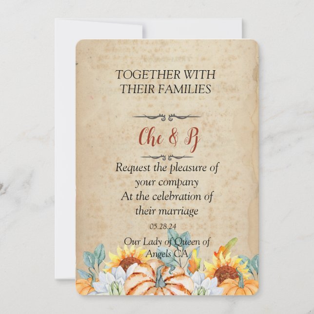 Invitation Rustique Mariage de automne Card (Devant)
