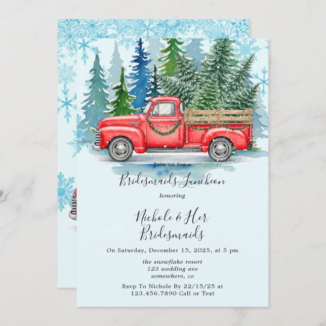 Invitation Rustique Mariage d'hiver Camion Bridesmaids Déjeun (Devant / Derrière)